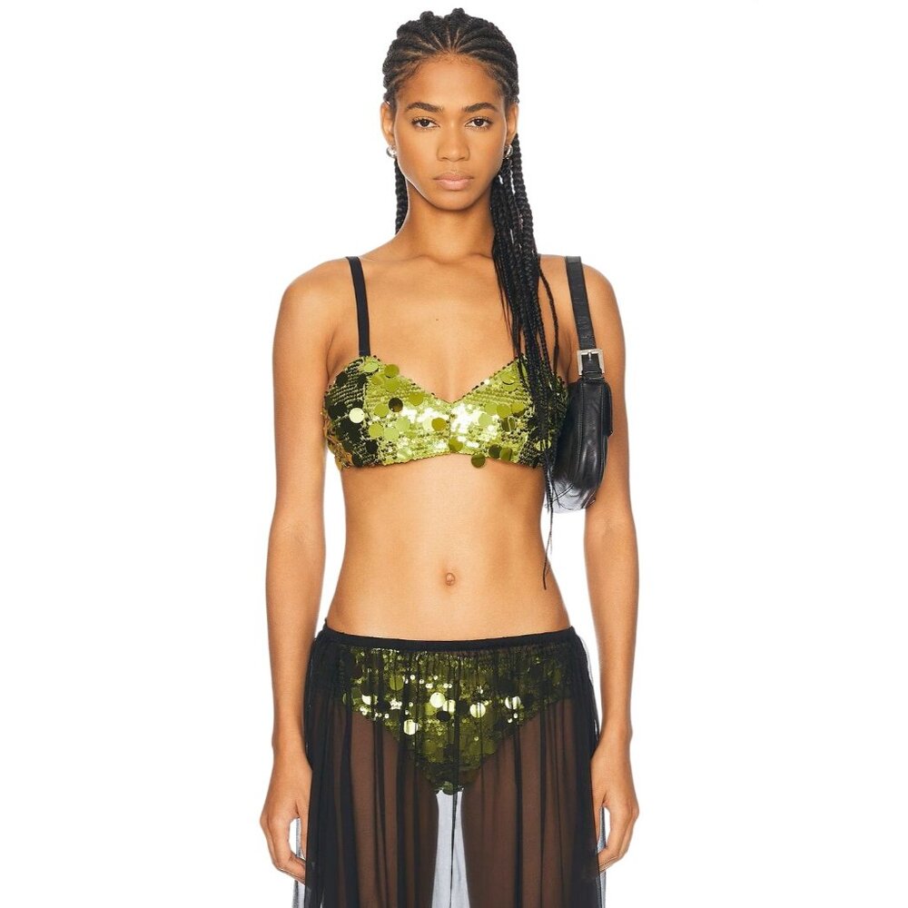 SIEDRES Lemy Bralette Top in Green Small New Womens Sequin Crop Top